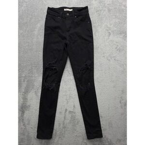 Levi's 721 Jeans Womens 25 Black High Rise Skinny Ripped Distressed Stretch